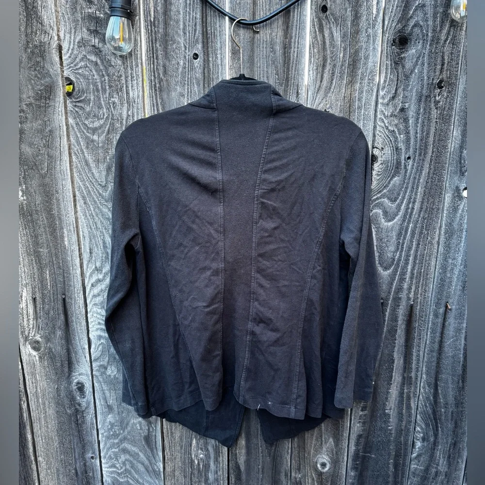 Eileen Fisher Asymmetrical Snap Front Cotton Jacket Black Size Petite Large - Picture 3 of 16